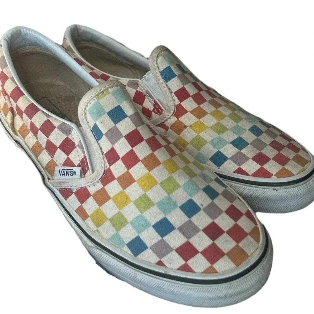 Rainbow Slip On Checkerboard Vans Shoe